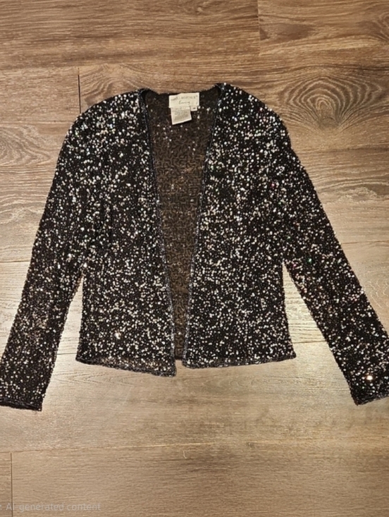 Papell Boutique Tops - ❤️ VINTAGE ADRIANNA PAPELL BOUTIQUE EVENING BLACK SILK BEADED SEQUIN CARDIGAN, M
